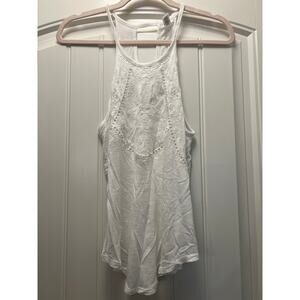 Full Tilt Women’s Floral Embroidery Eyelet Lightweight Racerback Top‎ Sz S White